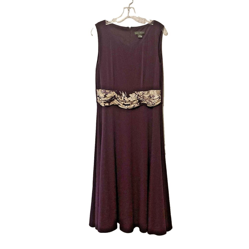 Jessica Howard Plum Sleeveless Evening Dress with Gold Floral Waist Detail